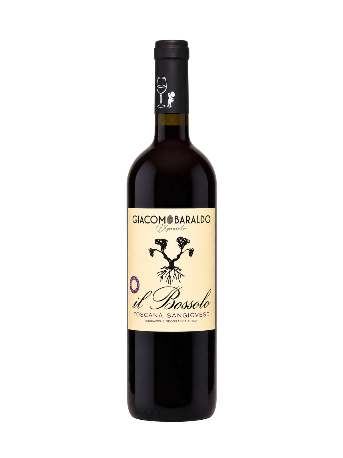 Giacomo Baraldo Il Bossolo 2022, Il Bossolo wijn, Sangiovese Toscane, Sangiovese wijn, Toscaanse rode wijn, rode wijn Toscane, Italiaanse rode wijn