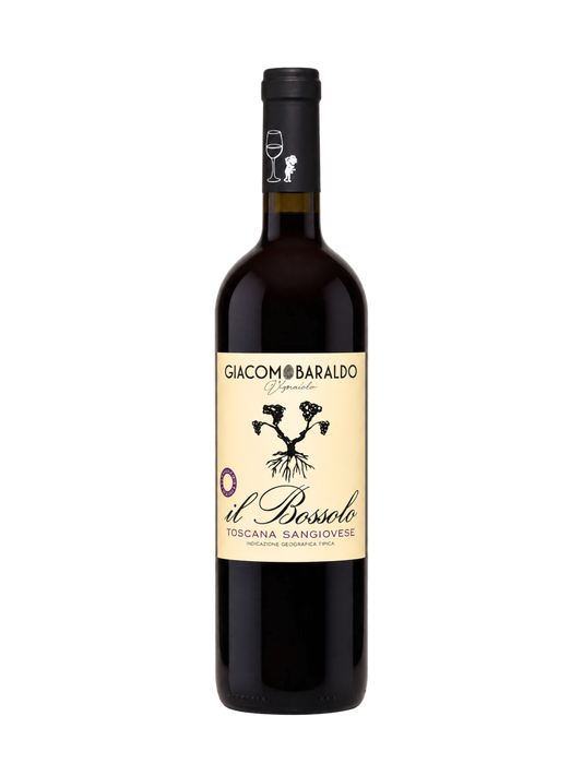 Giacomo Baraldo Il Bossolo 2022, Il Bossolo wijn, Sangiovese Toscane, Sangiovese wijn, Toscaanse rode wijn, rode wijn Toscane, Italiaanse rode wijn